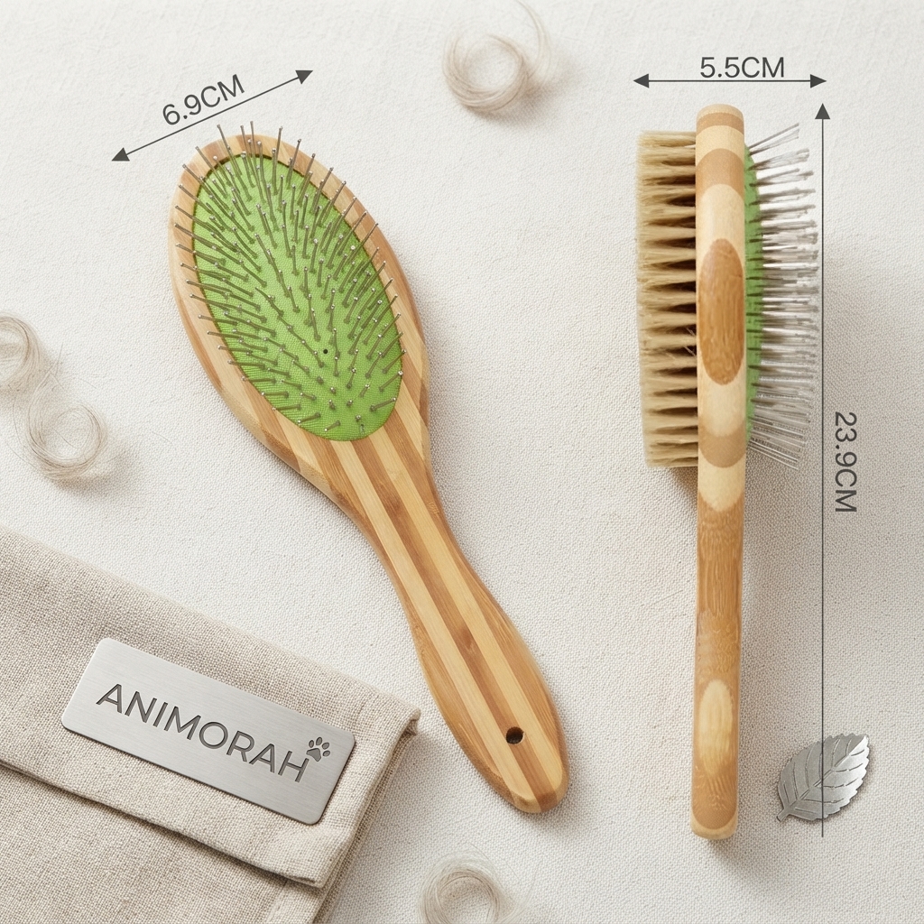 Brosse double face en bambou pour chien – Toilettage & massage | Animorah