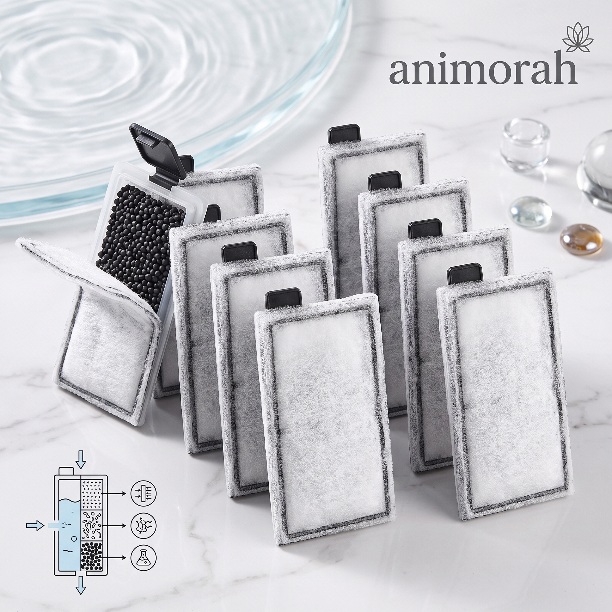 Filtre 3 couches pour aquarium – 8 pièces | Animorah