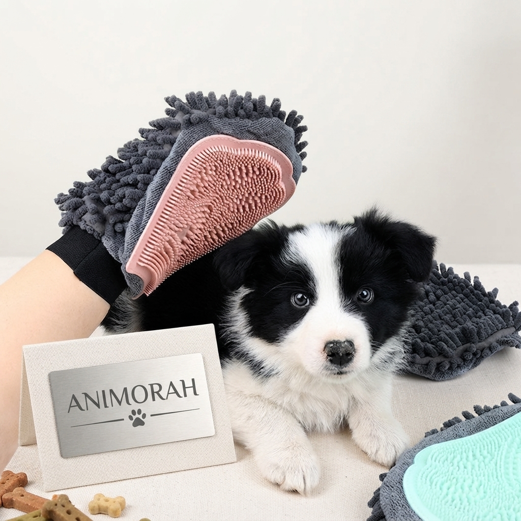 Gant de toilettage 2-en-1 – Bain, massage et séchage | Animorah