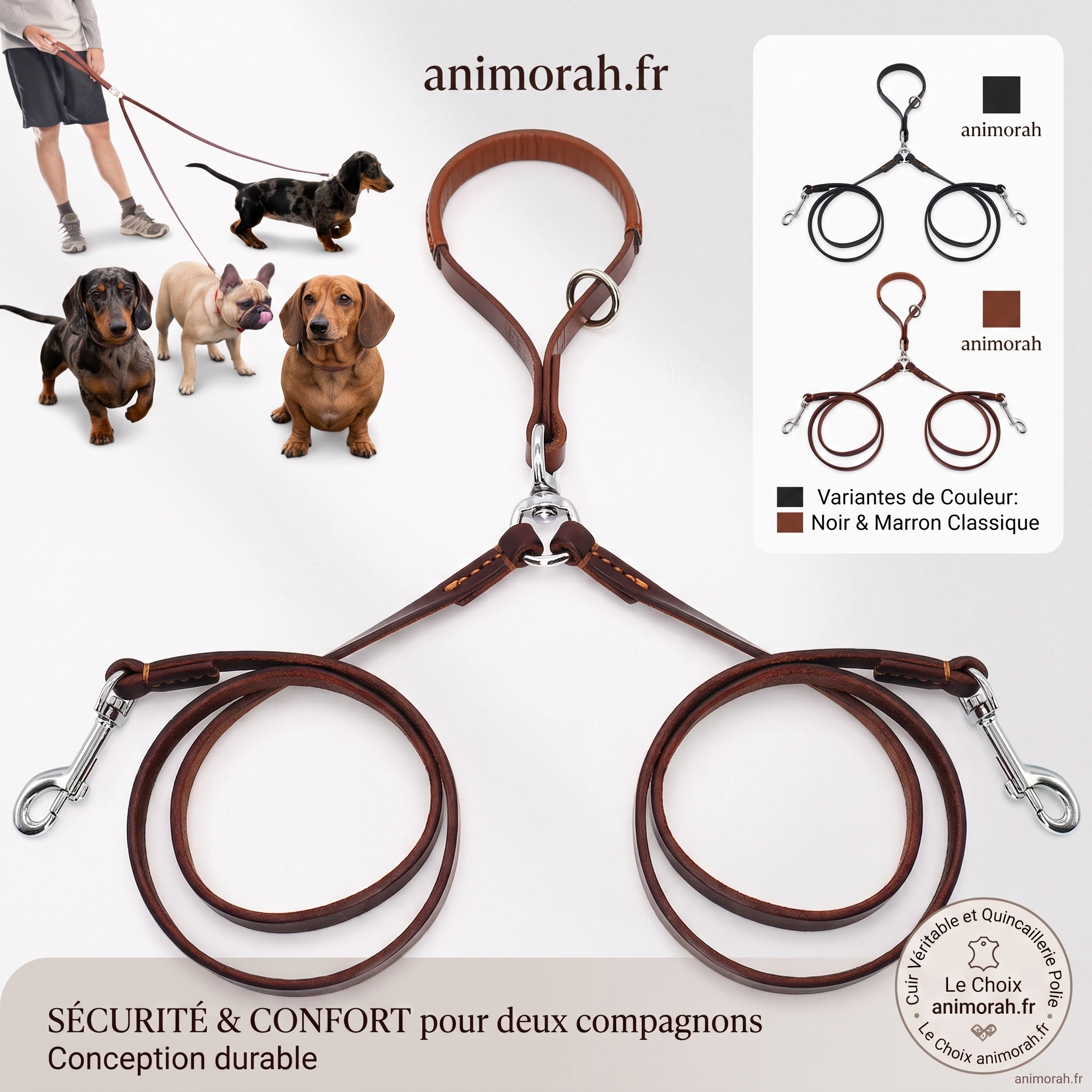 Laisse pour chien à 2 voies