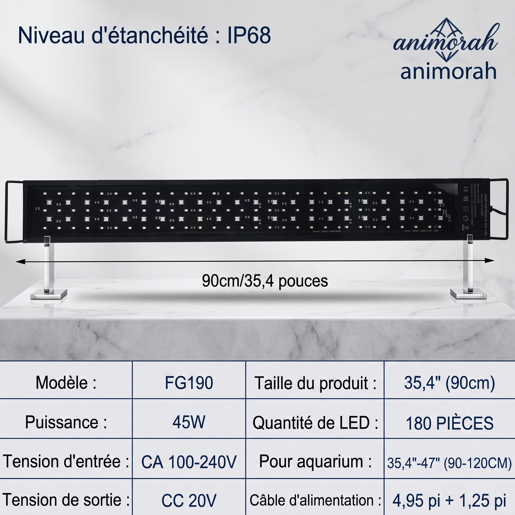 Lampe LED 24/7 pour aquarium avec variateur 75-90cm | Animorah